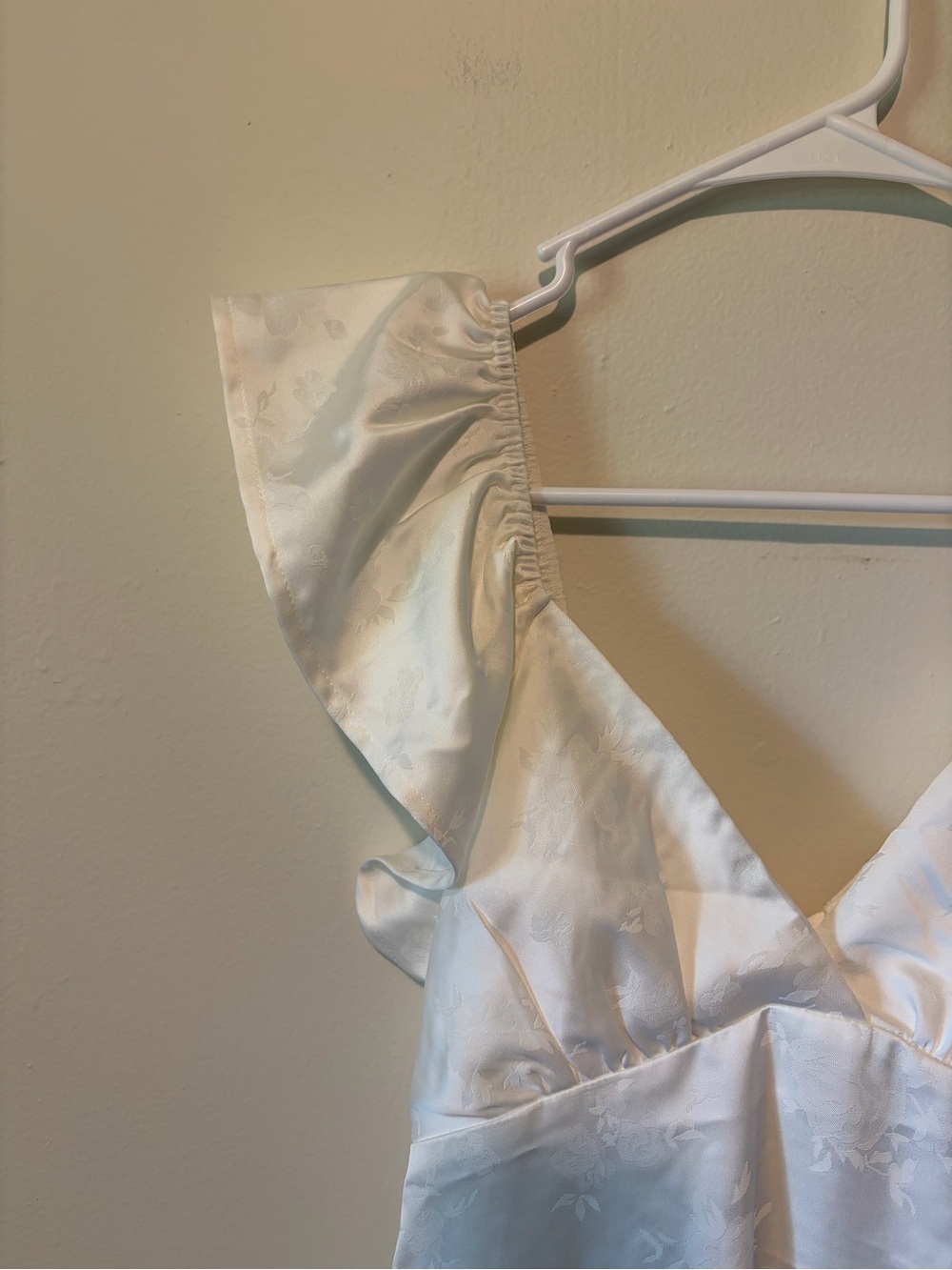 Altar'd State White Satin Floral Jacquard Ruffle Strap Slip